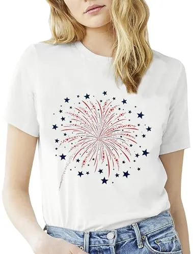 4th of July Tops for Women Loves Jesus and America Too Shirt Patriotic Shirts Red White and Blue Tshirts Gray S