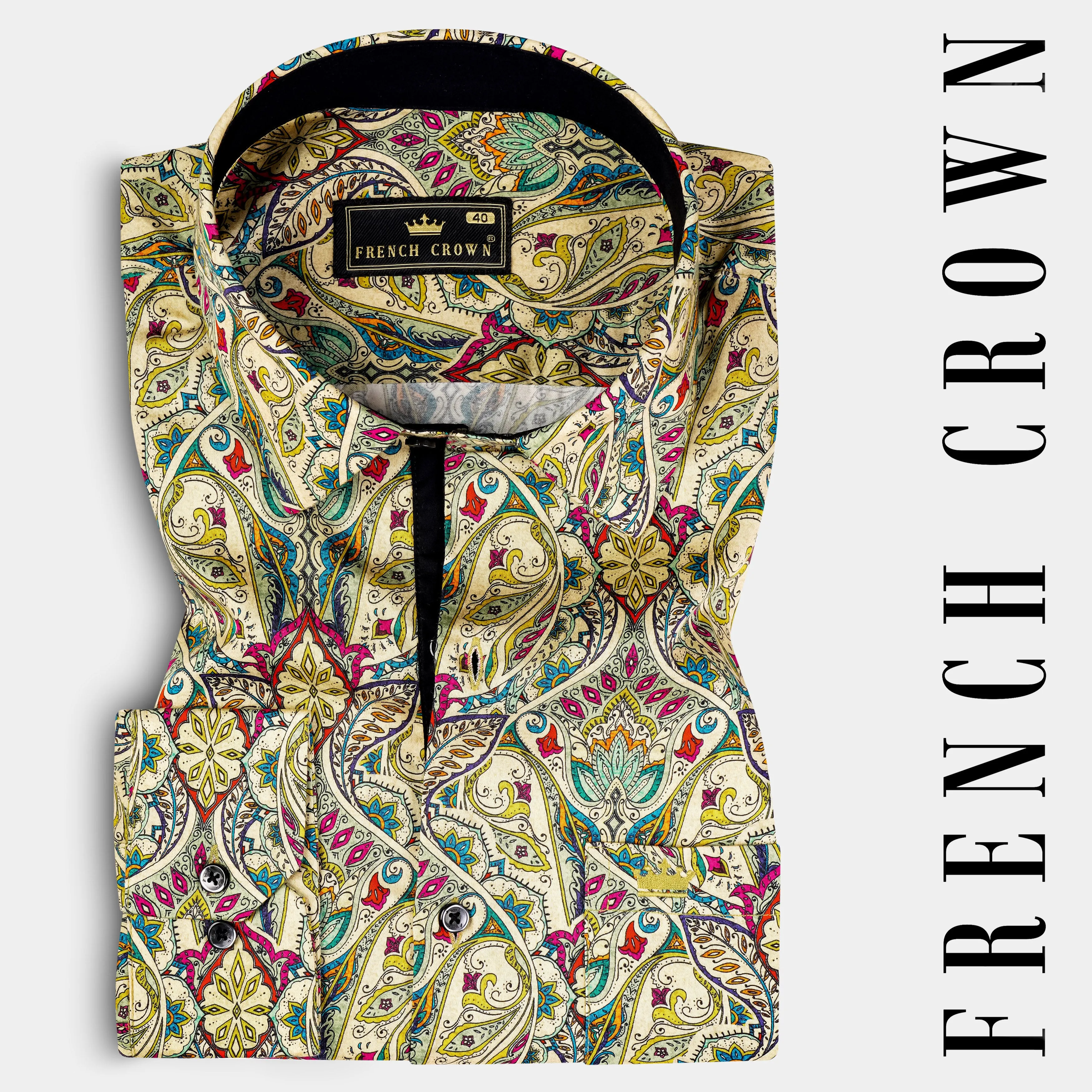 Almond Cream And Vivid Pink Multicolor Printed Super Soft Premium Cotton Shirt