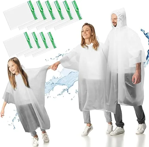 AXNSATRE Rain Poncho Waterproof Adult Kids - 10PCS Disposable Poncho Waterproof Family Pack, Ponchos for Women Men Festival, Plastic Raincoat Poncho Bulk for Emergency, Travel, Camping