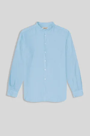 basic linen shirt mao sky blue