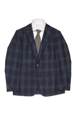 Cesare Attolini Navy Check Wool Silk Sport Coat