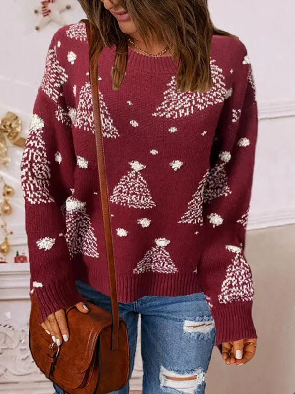 Cozy Festive Drop-Shoulder Knit Sweater for Women - Chic & Comfortable Fashion Top