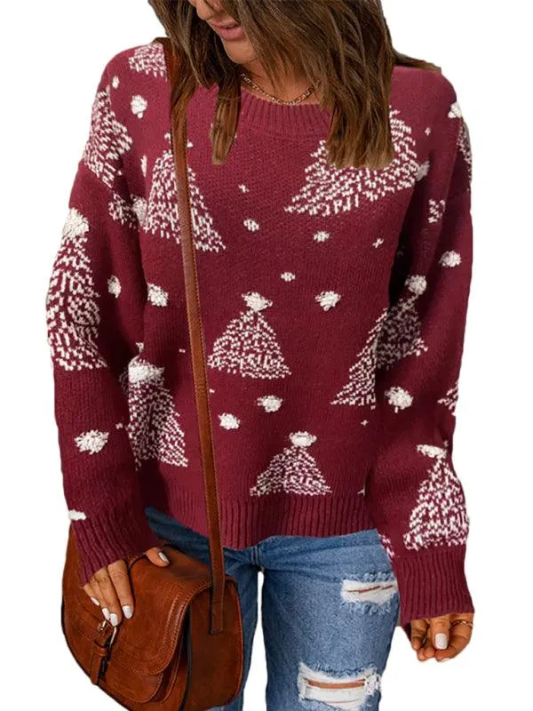 Cozy Festive Drop-Shoulder Knit Sweater for Women - Chic & Comfortable Fashion Top