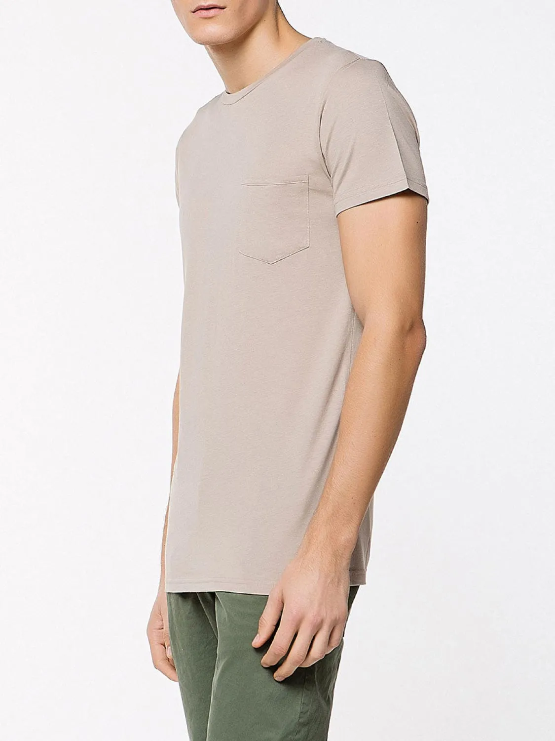 Crew Neck Modal-Blend Pocket T-shirt Beige