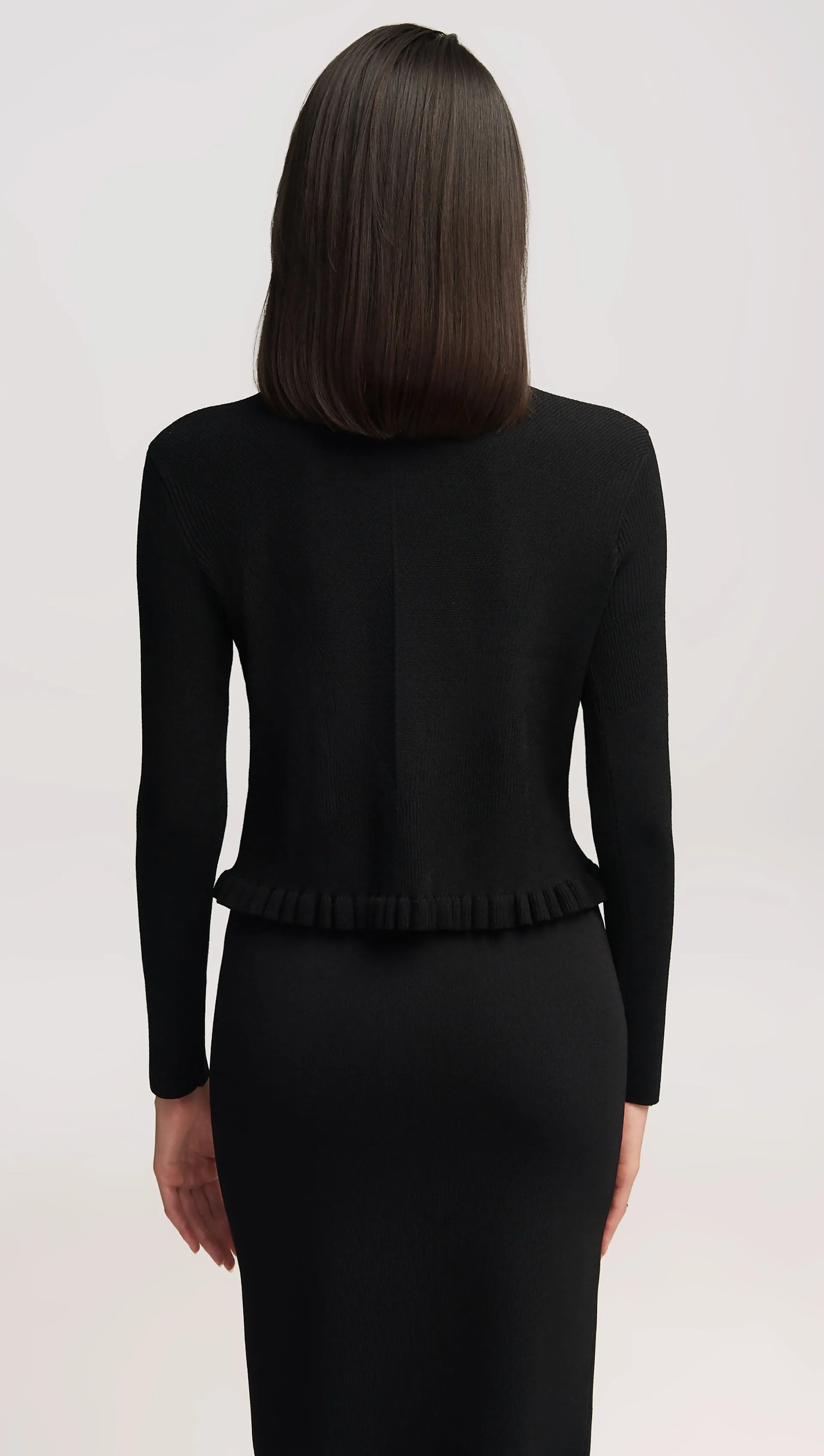 Cropped Ribbed Cardigan in Stretch Rayon | Black