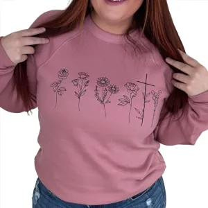 Dainty Floral & Cross Crewneck