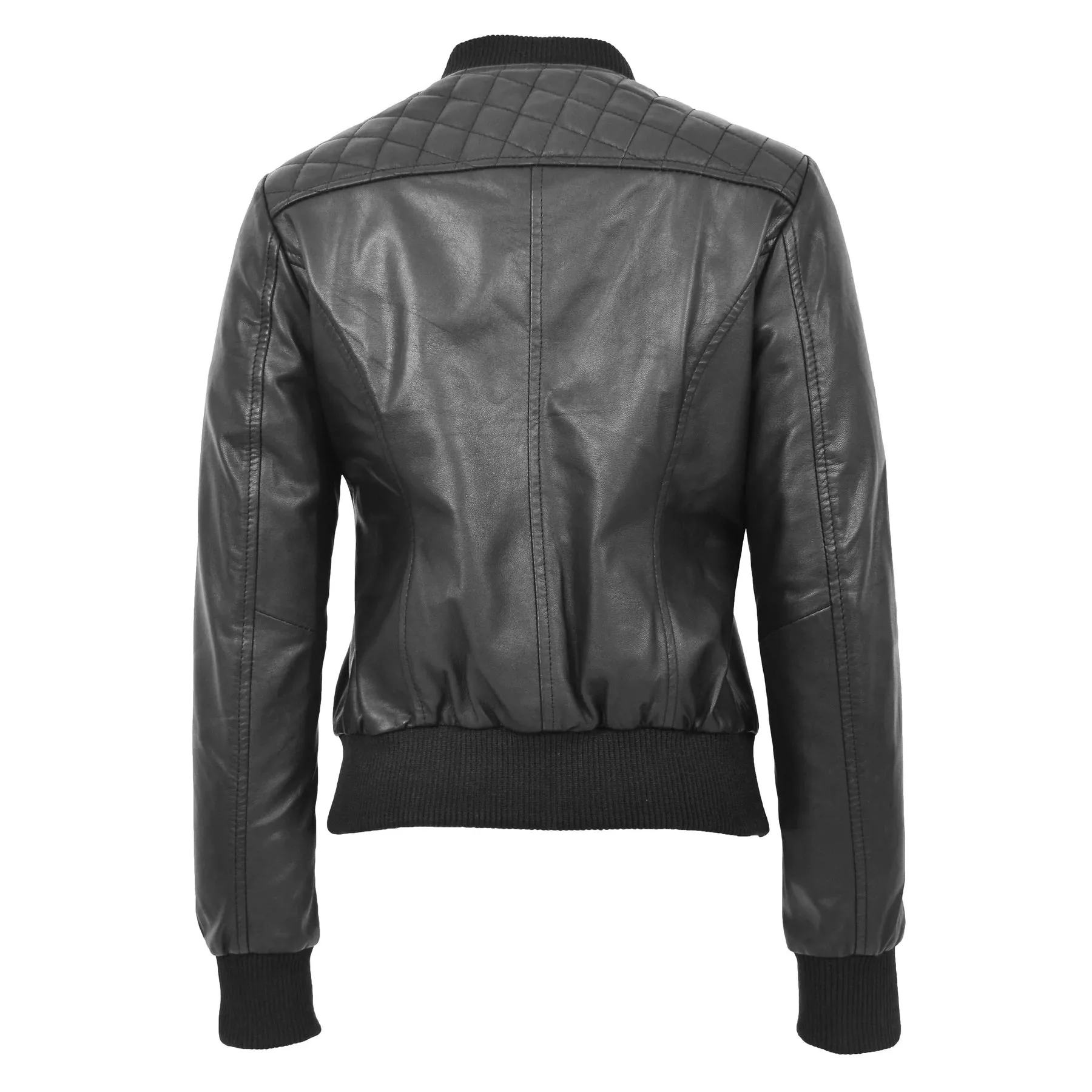 Diamond Quilted Fitted Varsity Strom Women's Leather Bomber Jacket