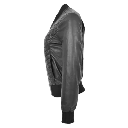 Diamond Quilted Fitted Varsity Strom Women's Leather Bomber Jacket