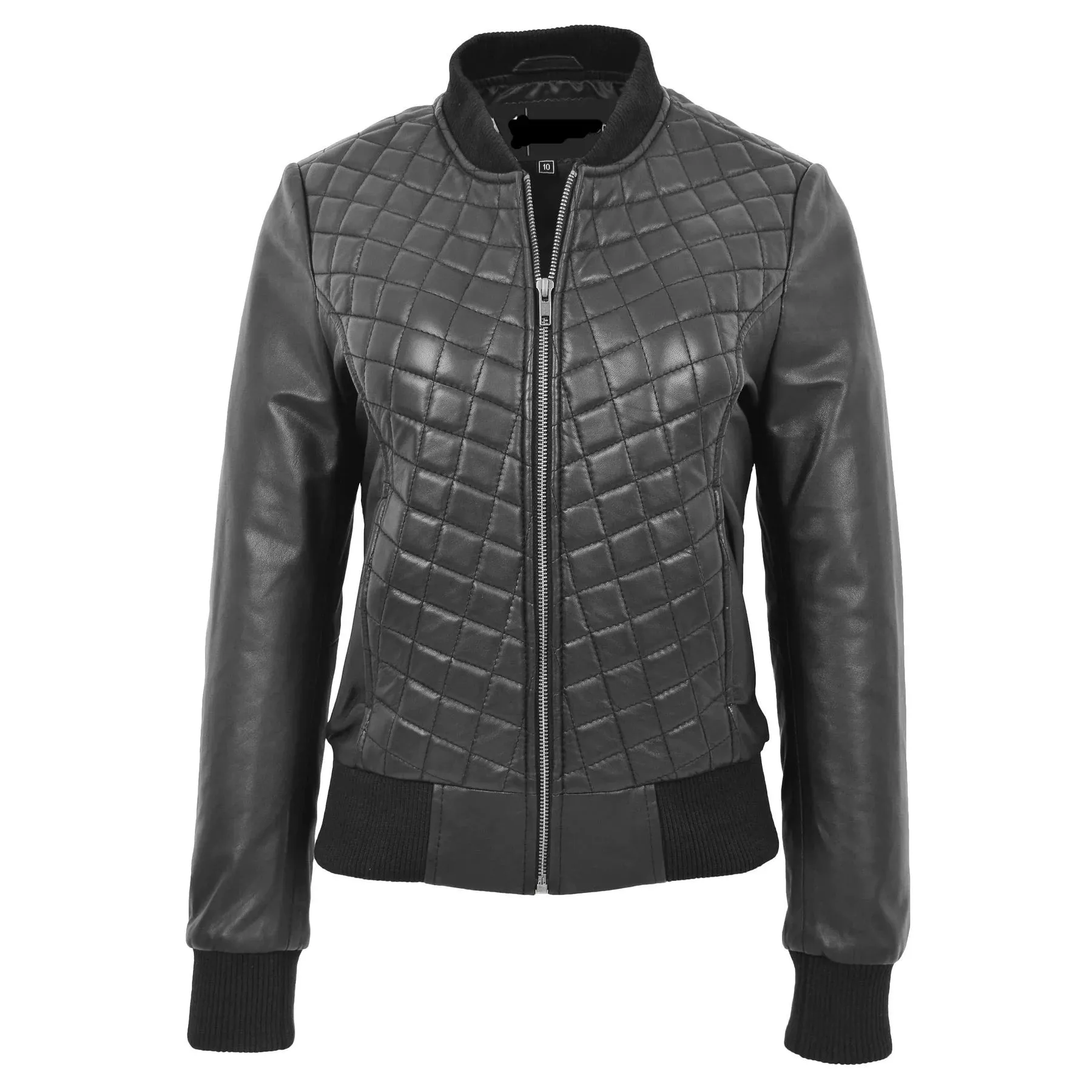 Diamond Quilted Fitted Varsity Strom Women's Leather Bomber Jacket