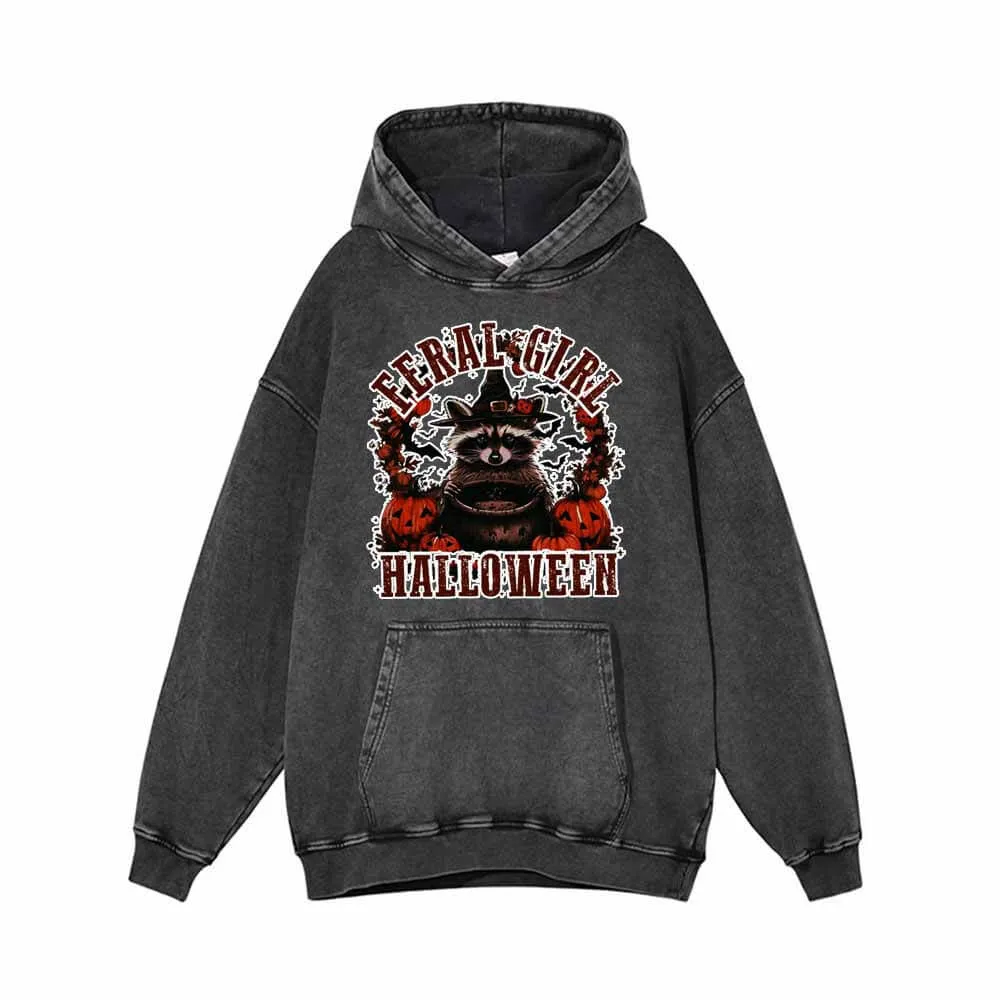 Feral Girl Raccoon Vintage Washed Hoodie Sweatshirt