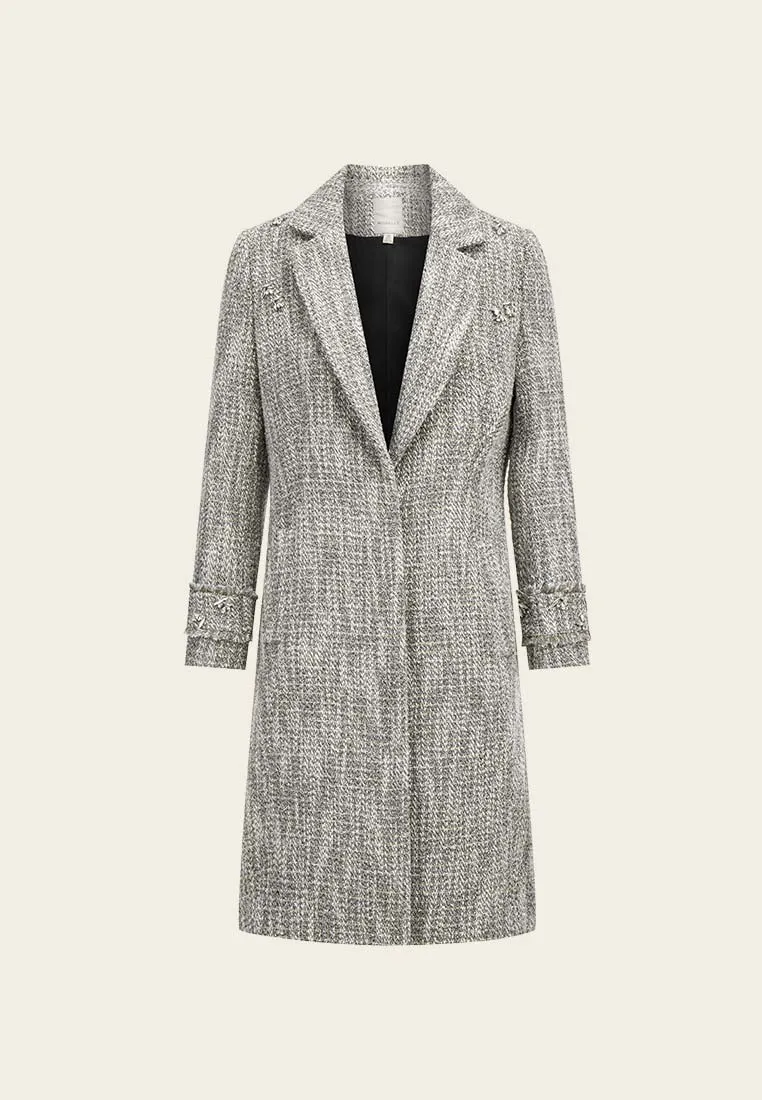 Gem-detail Lapel Tweed Coat