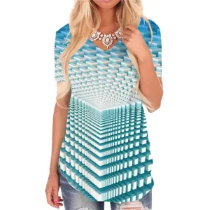 Geometric T Shirt Women Psychedelic T-shirts 3d Vortex V-neck Tshirt Blue Funny T shirts