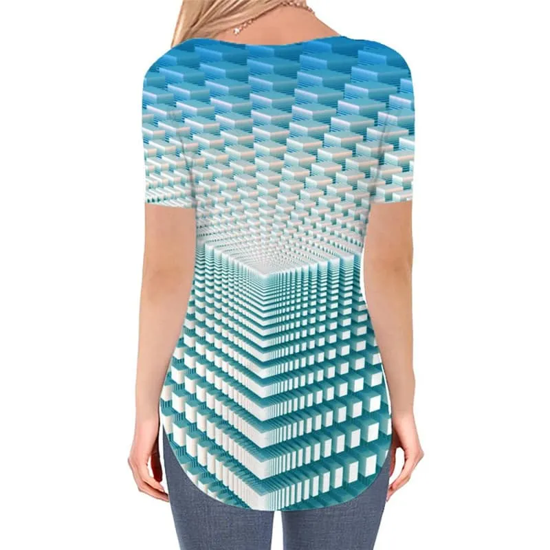 Geometric T Shirt Women Psychedelic T-shirts 3d Vortex V-neck Tshirt Blue Funny T shirts