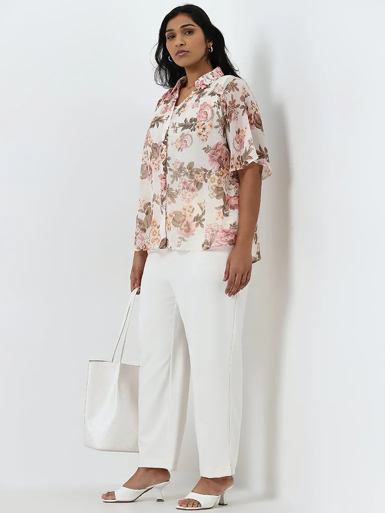 Gia Cream Floral Printed Shirt with Camisole