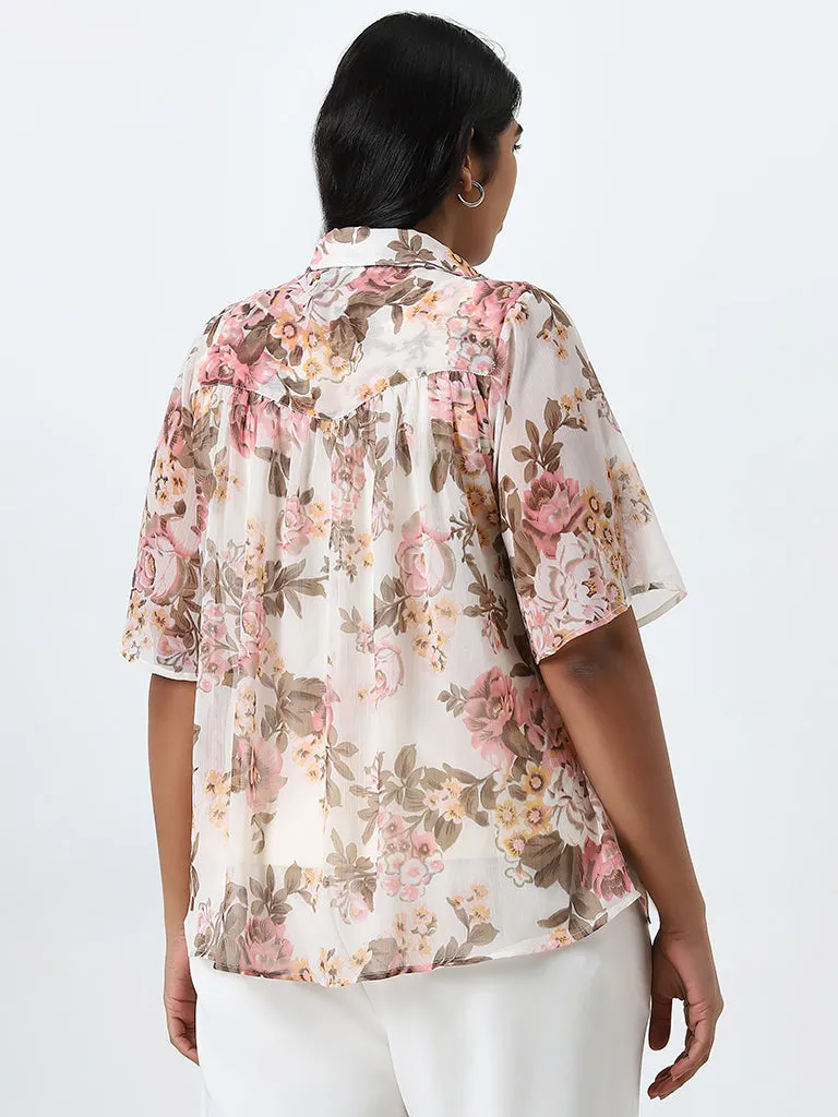 Gia Cream Floral Printed Shirt with Camisole