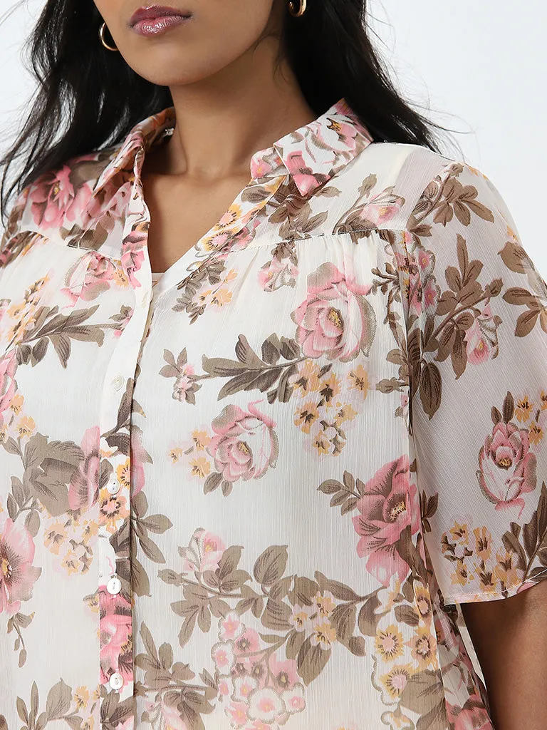 Gia Cream Floral Printed Shirt with Camisole