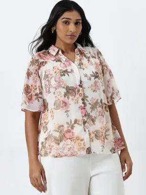 Gia Cream Floral Printed Shirt with Camisole