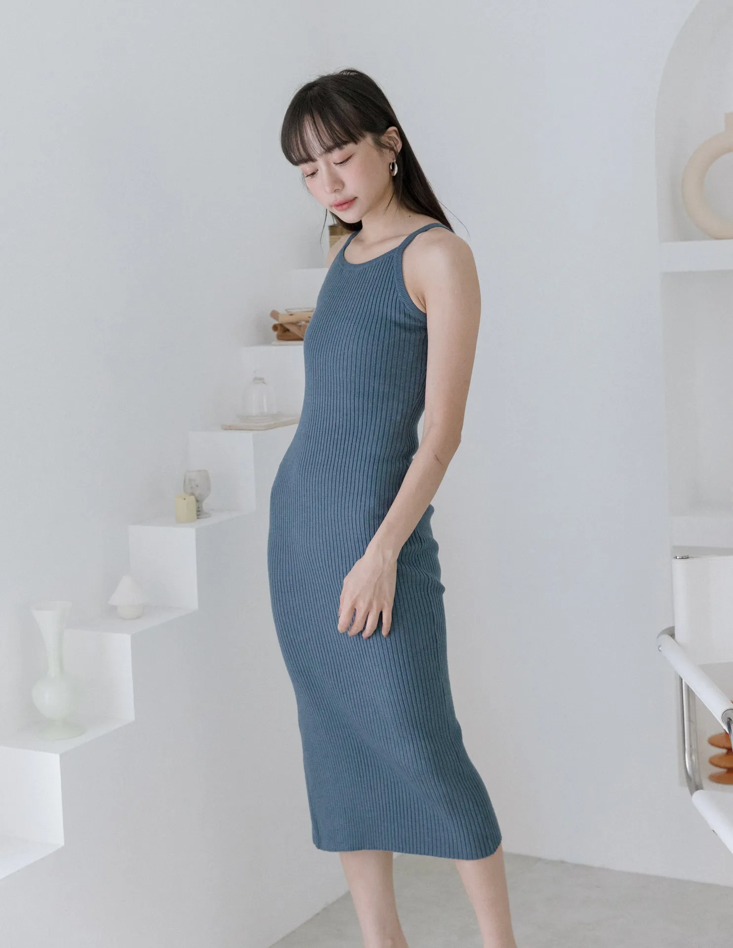 Glenda Dress in Steel Blue