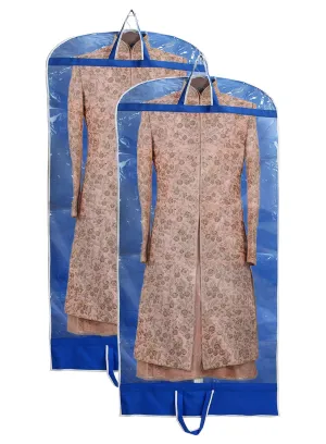 Heart Home Non Woven Foldable Long Tranasparent Garment Cover For for Sherwani, Coat, Kurti & More With Zipper- Pack of 2 (Blue)-47HH01265