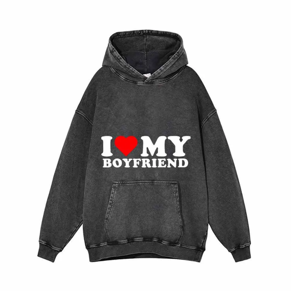 I Love My Boyfriend Vintage Washed Hoodie