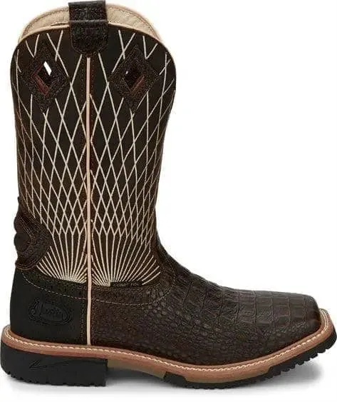 JUSTIN BOOTS - Derrickman Safety Toe, Brown Croc Print