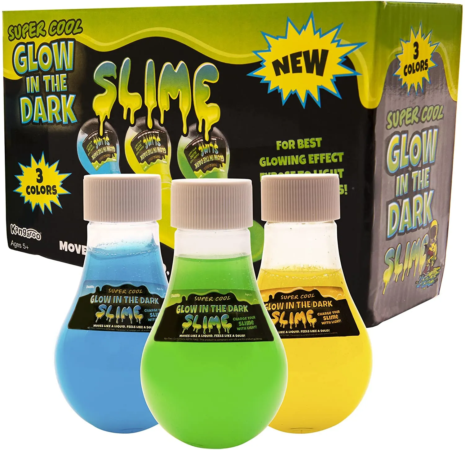 Kangaroo's Super Cool Glow in The Dark Slime - Birthday Party Favors Slime - Green, Blue, And Yellow! 1Pcs Random Pick