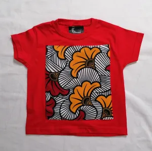 Kids T-shirt in red with Yellow Ankara