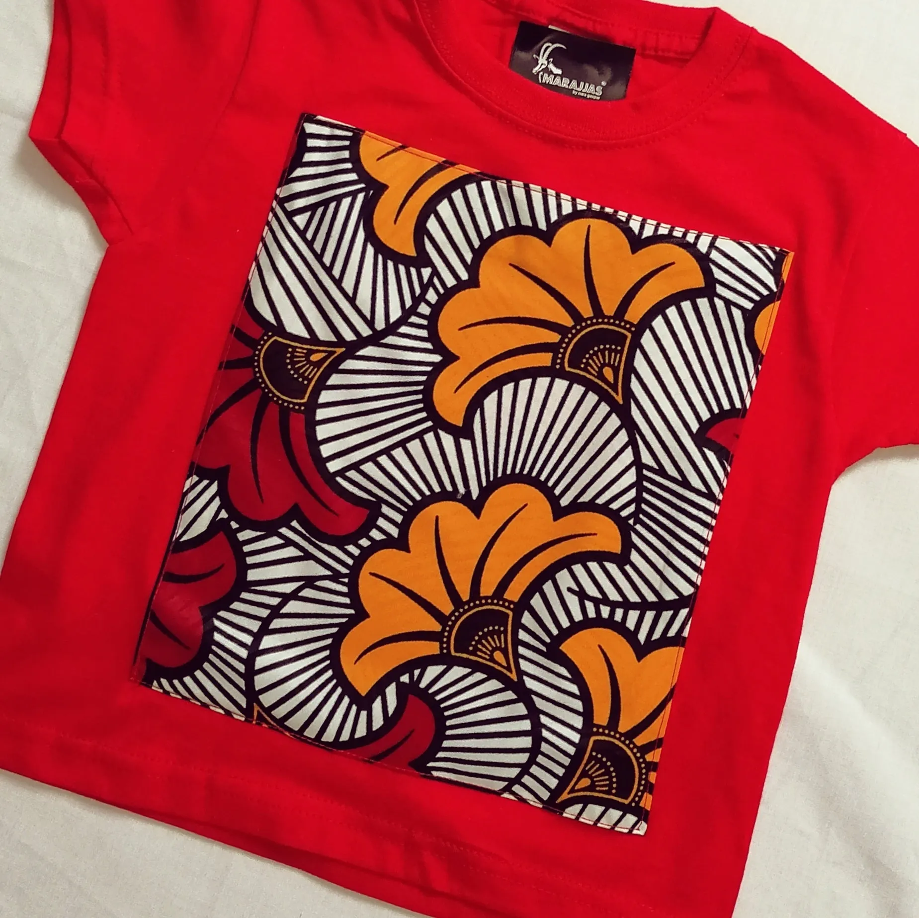 Kids T-shirt in red with Yellow Ankara