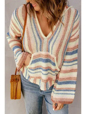 NicholesGifts Women Striped Hooded Sweater with Kangaroo Pocket