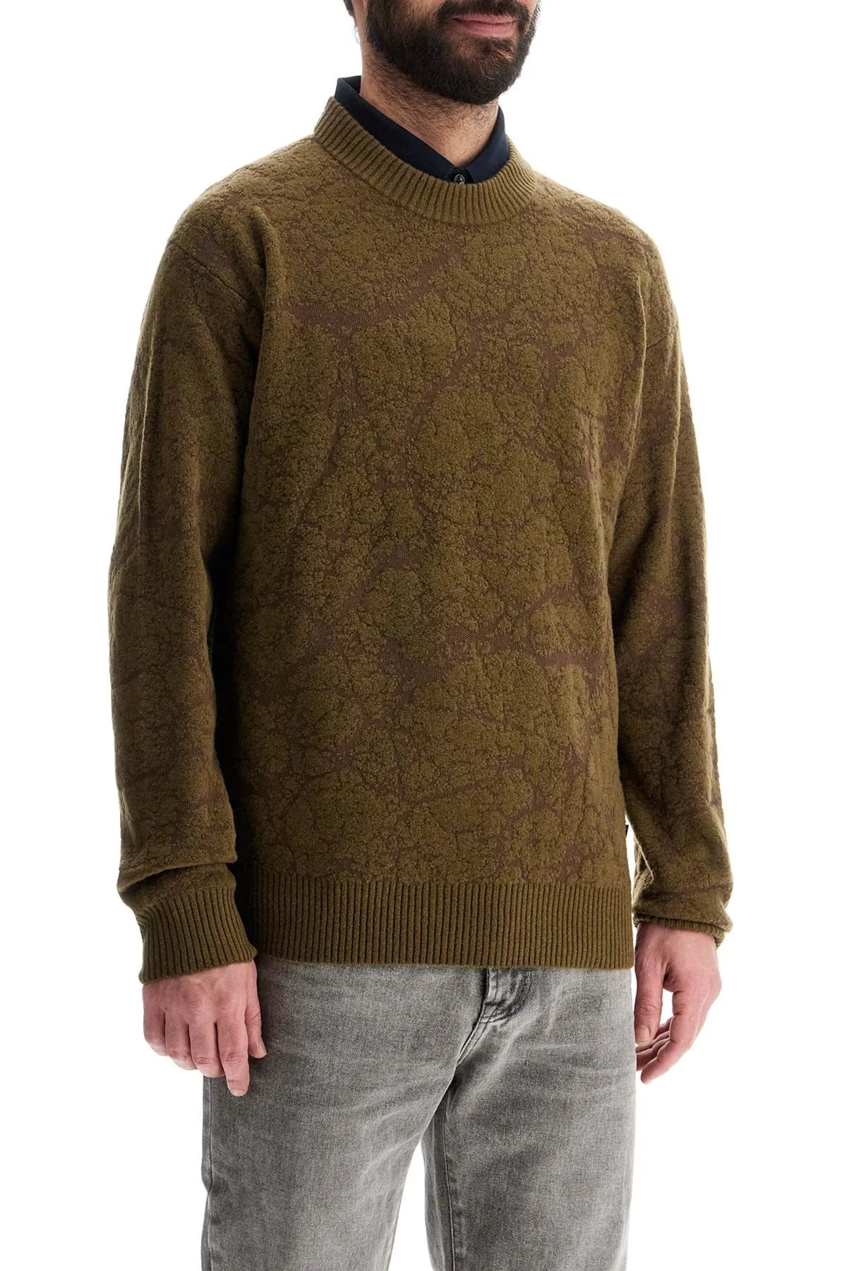 olive green wool sweater with round neck for men 50523579 OPEN GREEN