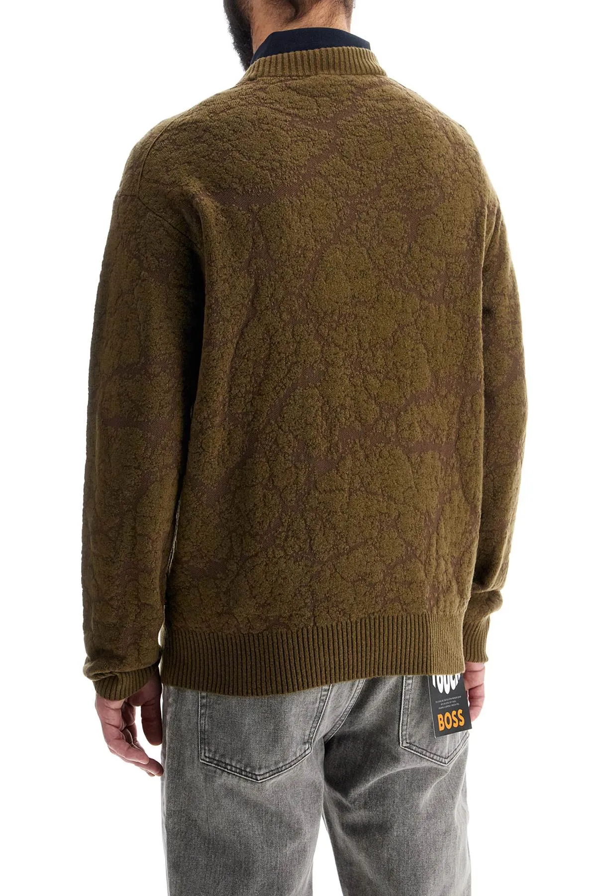 olive green wool sweater with round neck for men 50523579 OPEN GREEN