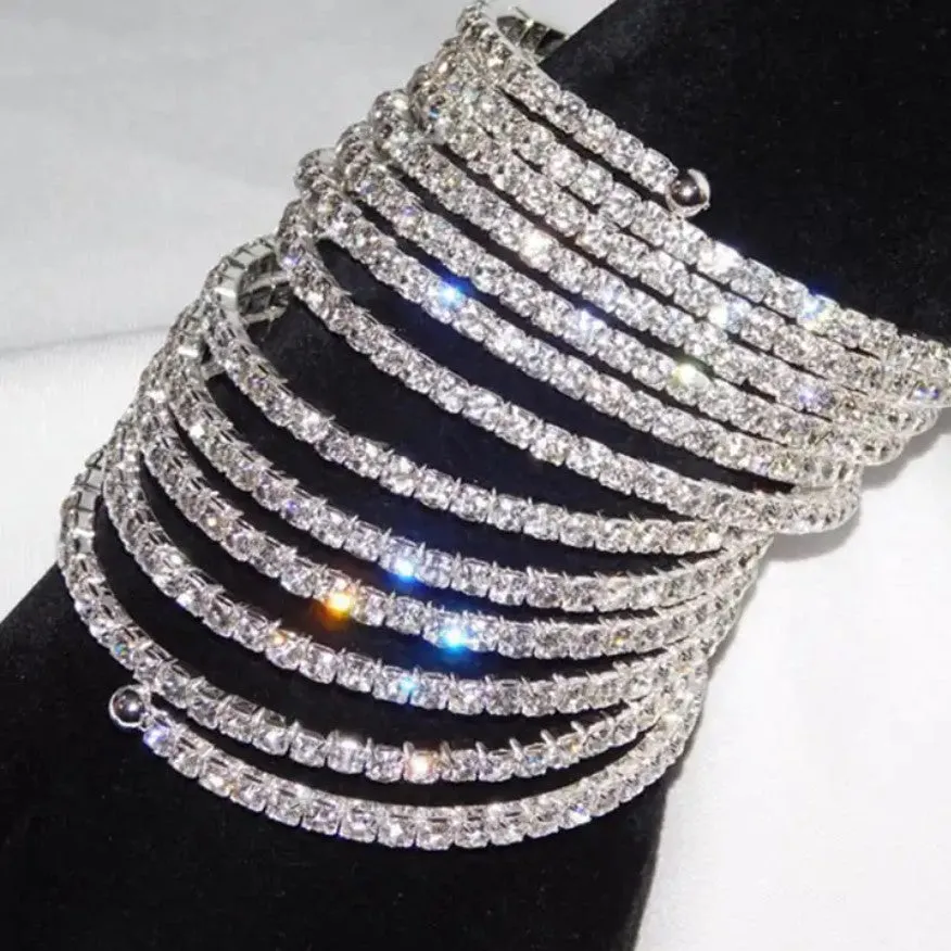 Racquel Ten Rows Wrap Cuff Bracelet | Rhinestone