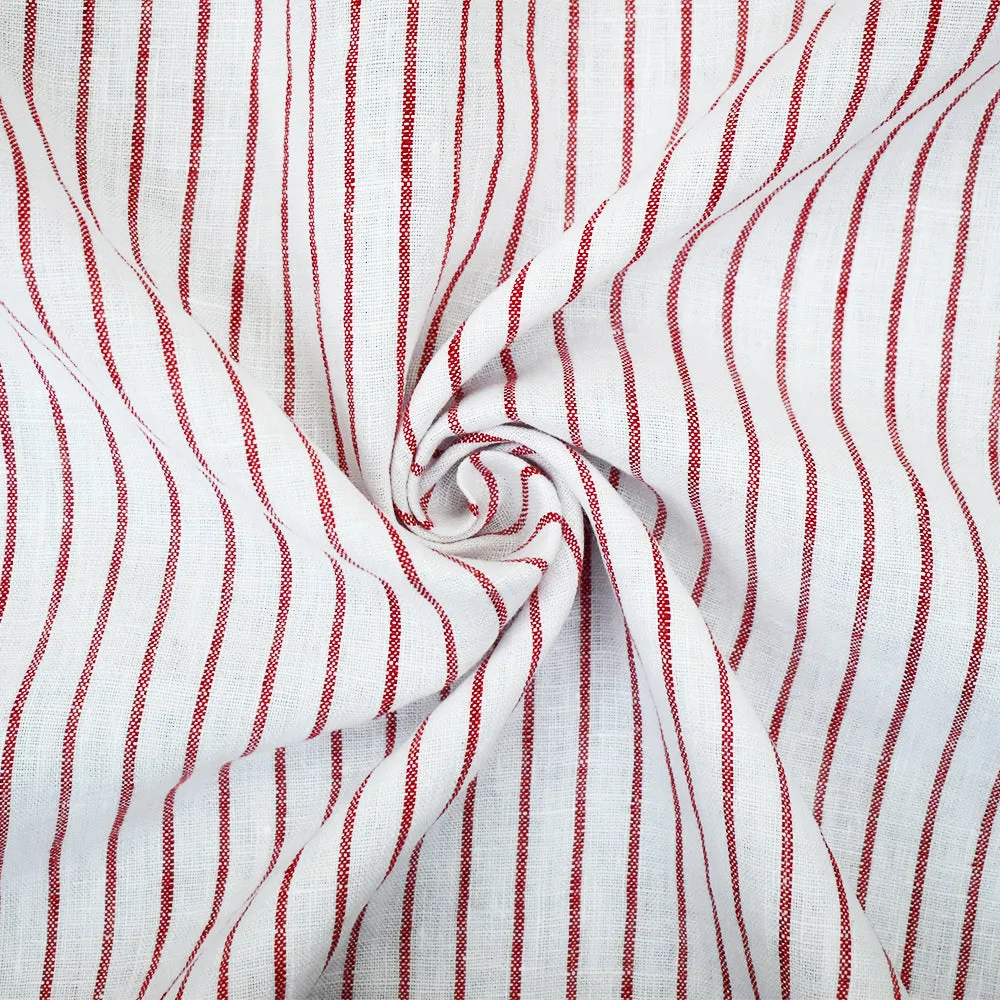 Red-White Spence Bryson Stripe Irish Linen Woven Fabric