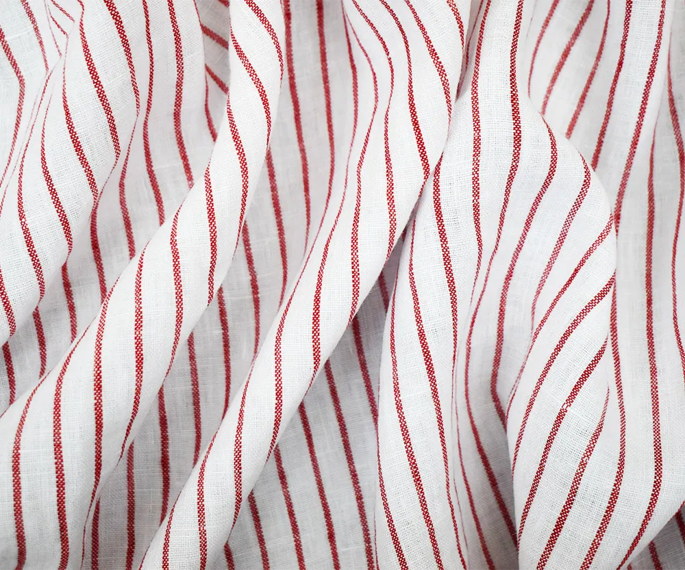 Red-White Spence Bryson Stripe Irish Linen Woven Fabric