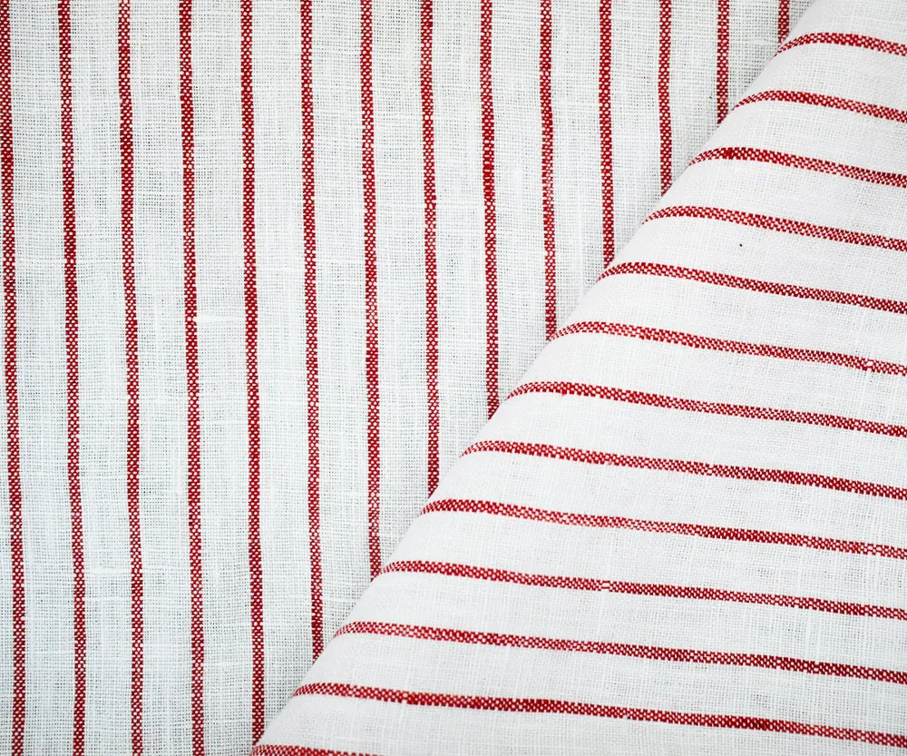 Red-White Spence Bryson Stripe Irish Linen Woven Fabric