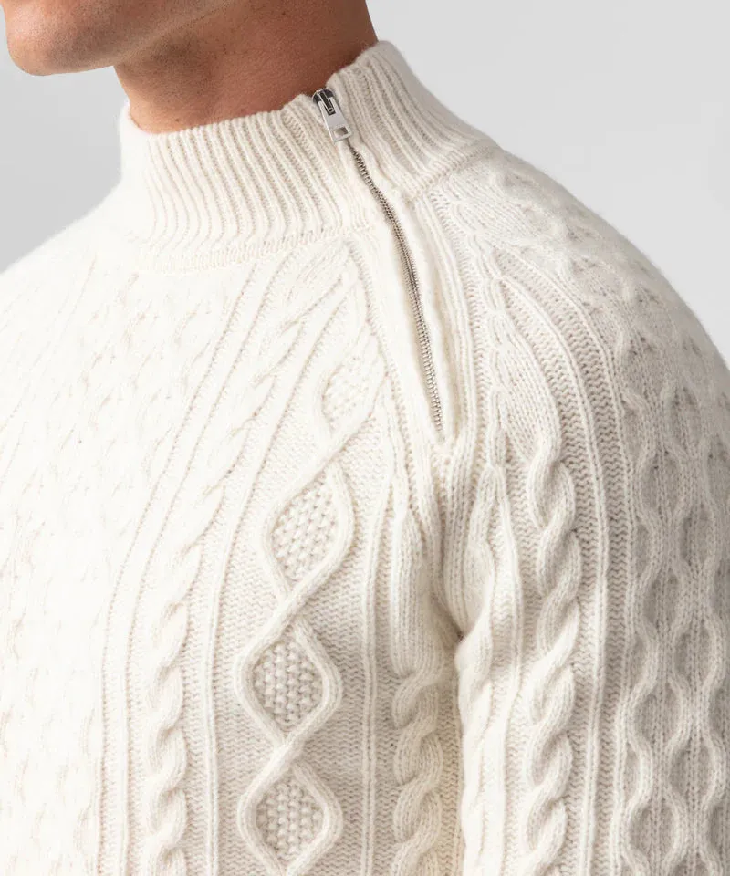 RON DORFF WOOL CASHMERE TELEMARK SWEATER W ZIP - Off White