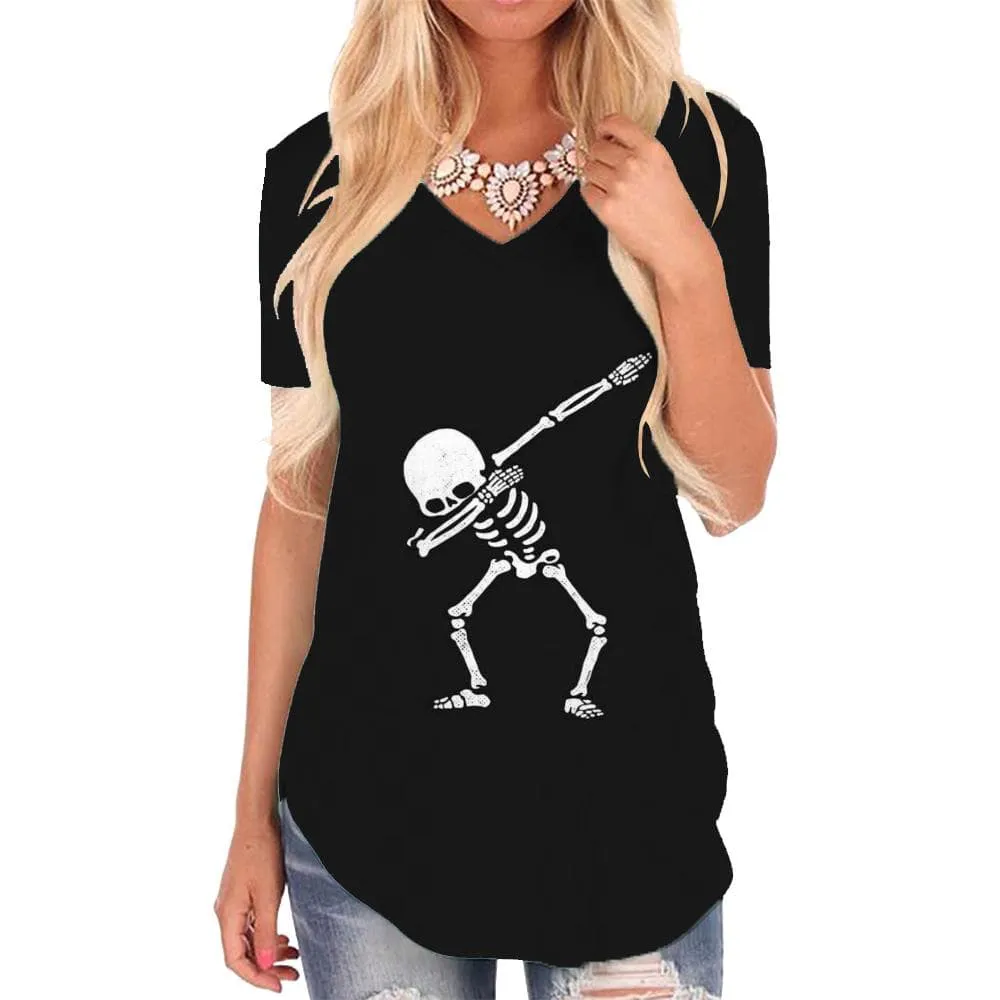 Skull T Shirt Women Skeleton Shirt Print Dancing Funny T shirts Rock T-shirts 3d