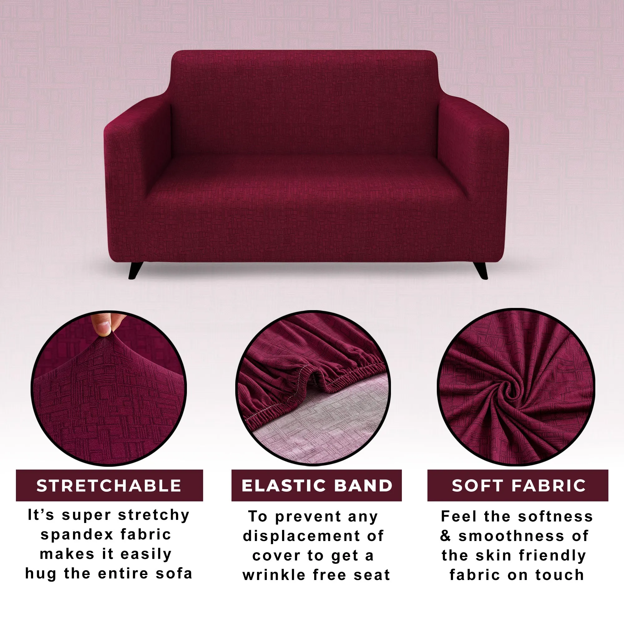 Story@Home Elastic Stretchable 1 | 2 | 3 | 4 Seater Wine Red Criss Cross Pattern Sofa Cover