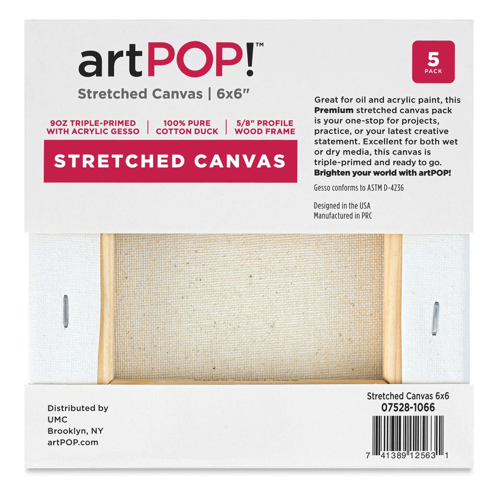 Stretched Canvas Pack - 6" x 6", Pkg of 5