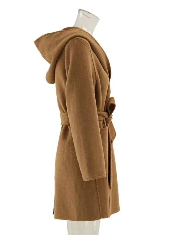 Wenkouban-Winter outfits Christmas Black Friday Brown Woolen Wrap Hooded Overcoat