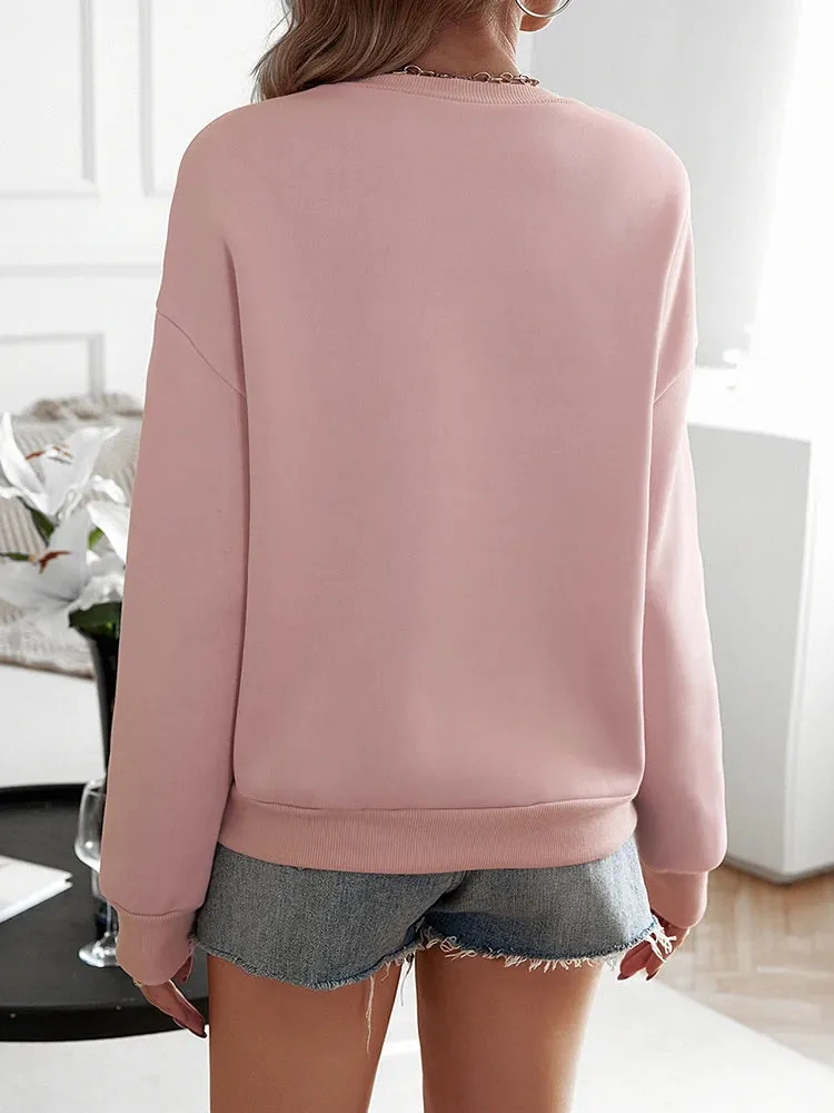 Women Casual Pink Loose Hoodies Autumn Winter Long Sleeve Hooded Sweatshirt Thick Simple Tops Lazy Style Pullover 2024 New Sales