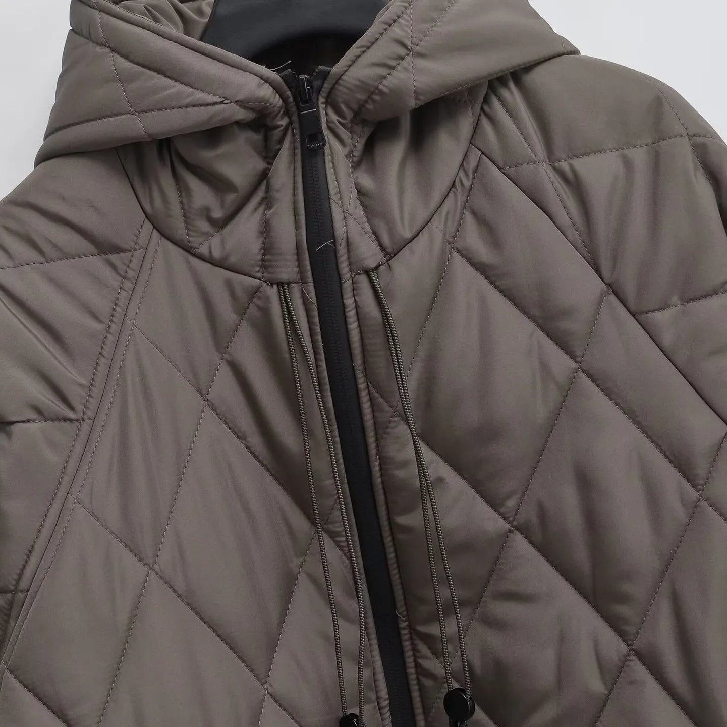 Women's Long Quilted Hooded Zip Up Coat